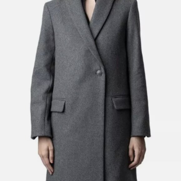 New Zadig & Voltaire Marco Wool Blend Coat - Small in Grey - Picture 3 of 15